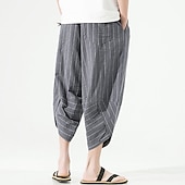 billiga Retro-Herr Shorts Linne Shorts Sommarshorts Capribyxor Ficka Rand Komfort Andningsfunktion Utomhus Dagligen Utekväll Linne- / bomullsblandning Mode Ledigt Svart Mörkblå