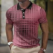 cheap Men&#039;s Geometric Polo-Men&#039;s Geometric Waffle Polo Shirts Golf Shirt Short Sleeve Polo Shirts Collared Shirts Business Casual WorkWear Formal Wear Festival Wear Buttons 3D Print Blue-Green White Yellow