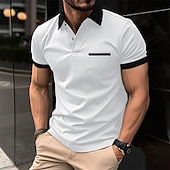 halpa Miesten klassinen poolopaita-Miesten Button Up Polos Golfpaita Kausaliteetti Pyhäpäivä Kauluskäänne Lyhythihainen Muoti Perus Tavallinen Perinteinen Kesä Normaali Tulenpunainen Vaalea taivaansininen Valkoinen Tumma
