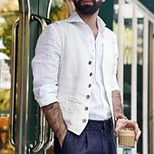 voordelige Gilets-Voor heren Vest Alledaagse kleding Vakantie Uitgaan Modieus Basic Lente &amp; Herfst nappi Katoen Polyester Comfortabel Effen Enkele rij knopen V-hals Normale pasvorm Wit Zwart Donkerblauw Hesje
