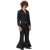 levne oblečení-70. léta hippie kostým na diskotéce retro vintage 70. léta zvonové kalhoty kombinéza košilový outfit pánský dámský párový kostým na maškarní vintage cosplay party