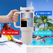 economico Bicchieri-bicchiere estivo con manico da 40 once e coperchio di paglia, bottiglia d&#039;acqua in acciaio inossidabile 304, bicchieri da viaggio isolati con tazza ghiacciata per tè e caffè regalo, tazza per auto di grande capacità con cannuccia