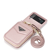 baratos Capa Samsung-Capa de Telefone Para Samsung Galaxy Z Flip 6 Z Flip 5 Z Flip 4 Z Flip 3 Capa de Carteira Portátil Com Zíper Slot para Cartão Colorido Sólido PC Couro PU
