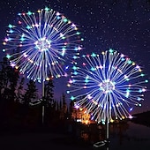 billige Landskapslys-solar fyrverkeri sti lys utendørs 2x 1x led stake lys for gangvei hage bakgård landskap dekorasjon 120leds fe julelys for hage gate gård plen nyttårsfest ip65 vanntett