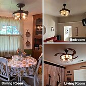 cheap Ceiling Fan Lights-Ceiling Fan with Lights-42&quot; Industrial Ceiling Fan with Retractable Blades, 3/6-Speed ControlVintage Cage Ceiling Light Fixture with Remote for Kitchen, Dining Room, Living Room E26 Black