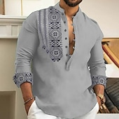 economico Modello etnico-Per uomo Etnico Camicia Camicia con bottoni Manica lunga Di tendenza Streetwear Originale Esterno Strada Giornaliero Estate Primavera Autunno Colletto alla coreana Stampa Bianco Rosa Blu Verde Grigio