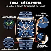 abordables Relojes de Cuarzo-Reloj rectangular REWARD Relojes de cuarzo para hombres Relojes de lujo Reloj de deporte de negocios Reloj con manecillas luminosas Reloj a prueba de agua