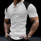 cheap Casual Henley Tee-Men&#039;s Button T Shirt T Shirt Henley Shirt Tee Top Short Sleeves Henley Summer Color Block Fashion Designer Basic Vacation Street Going out Dark Gray Black White Top Tee for Men