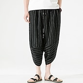 billiga Retro-Herr Shorts Linne Shorts Sommarshorts Capribyxor Ficka Rand Komfort Andningsfunktion Utomhus Dagligen Utekväll Linne- / bomullsblandning Mode Ledigt Svart Mörkblå