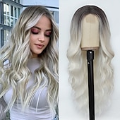 economico Parrucche trendy sintetiche-parrucche lunghe ombre bionde per le donne parrucca parte centrale ondulata lunga 26 pollici parrucche bionde ombre fibra proteica aggiornata parrucca di sostituzione dei capelli dall&#039;aspetto