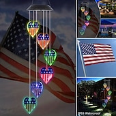 cheap Solar String Lights-Solar Wind Chime Light Mosaic Ball Night Light 7-Color Changing Independence Day Flag for Outdoor Patio Garden Window Curtain Tree Decoration