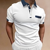 halpa Rento-Miesten Button Up Polos Poolopaita Kausaliteetti Pyhäpäivä Kauluskäänne Classic Lyhythihainen Muoti Perus Väripalikka nappi Kesä Normaali Laivasto Musta Valkoinen Sininen Beesi Harmaa Button Up Polos