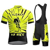 cheap Men&#039;s Clothing Sets-Men&#039;s Cycling Jersey with Bib Shorts Short Sleeve Mountain Bike MTB Road Bike Cycling Yellow Red Blue Graphic Bike Clothing Suit 3D Pad Breathable Quick Dry Back Pocket Polyester Spandex Sports