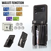Недорогие Чехлы для Samsung-телефон Кейс для Назначение SSamsung Galaxy Z-флип 6 Z Flip 5 Z Flip 4 Z Flip 3 Сумочка Кошелек Кошелек для карт Флип Молния со съемным ремешком через плечо Однотонный ПК Кожа PU