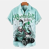 halpa Vintage paita-Miesten Kirjain Muotokuva Paita Havaiji paita Button Up paita Lyhythihainen Vintage Trooppinen Muoti Kausaliteetti Pyhäpäivä Kesä Kevät Sänkyjen avaus Painettu Painike alas Punastuvan vaaleanpunainen