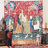 abordables Tapiz Medieval-Tapiz de Dama Medieval Pintura Tapiz de la Edad Media Arte de Pared Gran Tapiz Decoración Murales Fotografía Fondo Manta Cortina Decoración para el Hogar Dormitorio Sala de Estar