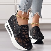 preiswerte Damen-Sneaker-Damen Slip-On-Sneaker aus goldenem Pailletten-Mesh mit Plateausohle – stylische Freizeitschuhe für Partys und besondere Anlässe