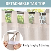 cheap Waterproof Curtains-Outdoor Linen Sheer Curtains for Patio Waterproof Indoor/Outdoor Divider Privacy Added Light Filtering Porch Decor with Detachable Self-Stick Tab Top for Gazebo/Cabana, Natural, 2 Panels