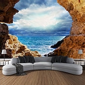 billiga Ocean Beach Gobeläng-landskap hav grotta hängande gobeläng väggkonst stor gobeläng väggmålning dekor fotografi bakgrund filt gardin hem sovrum vardagsrum dekoration