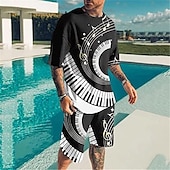 economico Set di magliette stampate da uomo-Per uomo Grafico Note Musicali 2 pezzi Set di magliette Set abbinati Manica Corta Pantaloni corti Girocollo Designer Casual Confortevole All&#039;aperto Vacanza Quotidiano Stampa 3D Primavera &amp; Estate