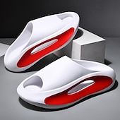 cheap Casual Sandals-Men&#039;s White Slide Sandals with Red Cutout Design – Lightweight and Comfortable Slip-On Footwear for Casual and Summer Wear
