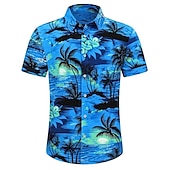 olcso Trópusi növények-Férfi Virágos Kókuszfa Busz Ing Hawaii ing Aloha ing Rövid ujjú Ing Térfogatcsökkenés Divat Utcai sikk Dizájn Szabadtéri Utca Hétköznapi Fekete Sárga Sötétkék S M L