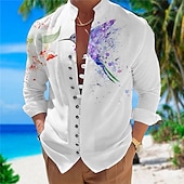 preiswerte Vögel &amp; Tiere-Herren Blumen Vogel Grafik-Drucke Hemd Langarm Hemd Ständer Outdoor Urlaub Blau Purpur Grün Bedruckt Bekleidung Modisch Designer Brautkleider schlicht Komfortabel
