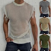 Herren Tank Top Weste Unterhemd Ärmelloses Shirt Ärmellos Rundhalsausschnitt Sommer Einfach Mode Designer Muskel Netz Gestrickt Outdoor Ausgehen Fitnessstudio Weiß Khaki Armeegrün Top T-Shirt für preiswerte Fitness Tank-Tops-Herren Tank Top Weste Unterhemd Ärmelloses Shirt Ärmellos Rundhalsausschnitt Sommer Einfach Mode Designer Muskel Netz Gestrickt Outdoor Ausgehen Fitnessstudio Weiß Khaki Armeegrün Top T-Shirt für