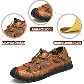 economico sandali da esterno-Sandali da uomo traspiranti in similpelle per esterni – scarpe sportive da pescatore con punta chiusa e lacci elastici regolabili per escursionismo, passeggiate e abbigliamento casual estivo