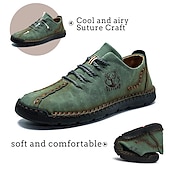 abordables Baskets-chaussures décontractées à lacets en similicuir vert pour hommes – coutures artisanales, coupe confortable et style vintage pour un usage quotidien