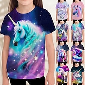 voordelige Meisjes 3D Dieren-Kinderen Voor meisjes T-shirt Grafisch Buiten 3D-afdrukken Korte mouw Ronde hals Actief 7-13 jaar Zomer Meerkleurig Blozend Roze Rood