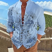 billiga Växter Mönster-Herr Blommig Skjorta Knapp upp skjorta Långärmad Mode Designer Ledigt Semester Dagligen Utekväll Höst Vår &amp; sommar Hög krage Mönster Vit Gul Rodnande Rosa Blå Grön