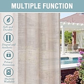 cheap Waterproof Curtains-Outdoor Linen Sheer Curtains for Patio Waterproof Indoor/Outdoor Divider Privacy Added Light Filtering Porch Decor with Detachable Self-Stick Tab Top for Gazebo/Cabana, Natural, 2 Panels