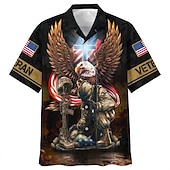 ieftine Model de steag-Ziua Independenței Americane Bărbați Σταυρός Steagul american Soldat Cămașă Camașă cu nasturi Manșon scurt Modă Șic Stradă Designer În aer liber Stradă Zilnic Vară Primăvară Răsfrânt Imprimeu Buton