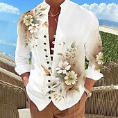 billiga Växter Mönster-Herr Blommig Skjorta Knapp upp skjorta Långärmad Mode Designer Ledigt Semester Dagligen Utekväll Höst Vår &amp; sommar Hög krage Mönster Vit Gul Rodnande Rosa Blå Grön