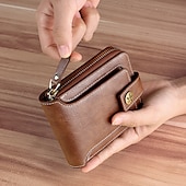 お買い得  カードホルダーとケース-クレジットカードホルダー財布 メンズPUレザーソリッドカラー ビジネス財布 カードホルダー ジッパー＆ボタン付き バレンタインデーギフト