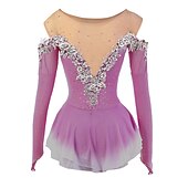 voordelige Schaatsjurken-Kunstschaatsjurk Dames Voor meisjes Schaatsen Jurken Geel Roze Donker paars Lapwerk Netstof Spandex Hoge Elasticiteit Wedstrijd Kunstschaatskleding Kristal / Bergkristal Stom licht Modieus Lange mouw