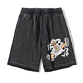 baratos Gráfico de personagem de desenho animado e filme-One Piece Monkey D. Luffy Roronoa Zoro Calção Shorts de praia Fundos de lavagem ácida Anime Arte Gráfica Estilo de rua Para Casal Homens Mulheres Adulto Hot Stamping Casual / Diário