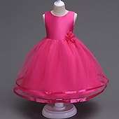 preiswerte Partykleider-kinderkleidung Mädchen Kleid Party Kleid Feste Farbe Ärmellos Formal Hochzeit Besondere Anlässe Gitter Modisch bezaubernd Prinzessin Baumwolle Maxi abendkleider Schaukelkleid A Linie Kleid Sommer