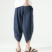 billiga Retro-Herr Shorts Linne Shorts Sommarshorts Capribyxor Ficka Rand Komfort Andningsfunktion Utomhus Dagligen Utekväll Linne- / bomullsblandning Mode Ledigt Svart Mörkblå