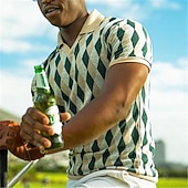 halpa Miesten golfpoolopaita-Miesten Skottiruutukuvio Urheilu poolopaidat Golfpaita Lyhythihainen Poolopaidat V kaula-aukko Vapaa-aika Urheiluasut Lomavaatteet 3D-tulostus Keltainen Punastuvan vaaleanpunainen Purppura