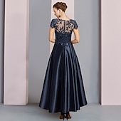 levne Délka čaje-Šaty ve stylu A-Line matka nevěsty formální svatební host elegantní párty vysoký nízký výstřih do kulata asymetrické délka čaje satén krajka poloviční rukáv s flitrovými aplikacemi volná velikost na