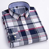 preiswerte Oxford-Hemden für Herren-Herren Oberhemd Gestreiftes Hemd Hemd Bügelfreies Hemd Oxford Hemd Kariert / Gestreift / Chevron Hochzeit Büro &amp; Karriere Hellblau Dunkelrot Rote Dunkelmarine Langarm Hemdkragen Ganzjährig Bekleidung