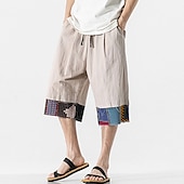 cheap Home-Men&#039;s Linen Shorts Capri Pants Patchwork Drawstring Elastic Waist Plain Comfort Breathable Outdoor Daily Going out Linen / Cotton Blend Fashion Casual Black Dark Blue