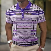 cheap Men&#039;s Color Block Polo-Men&#039;s Plaid Waffle Polo Shirts Golf Shirt Short Sleeve Polo Shirts Collared Shirts Vintage Casual Vacation Wear Formal Wear Festival Wear Buttons 3D Print Yellow Blue Purple