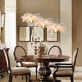 cheap Island Lights-LED Pendant Light Chandelier 35cm 1-Light White Ostrich Feather Bouquet Pendant Light Romantic Mounted Lighting Fixture for Restaurant Bedroom