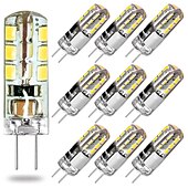 رخيصةأون أضواء LED ثنائي الدبوس-10 قطعة G4 ثنائية دبوس مصباح ليد لمبة 3 واط 24LED SMD 2835 ما يعادل لمبة هالوجين 30 واط أبيض دافئ 3000 كيلو ضوء النهار الأبيض 6000 كيلو 360 درجة زاوية الشعاع وميض مجاني DC12V AC220V AC110V