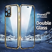 رخيصةأون جرابات آيفون-غطاء زجاجي مزدوج مغناطيسي لهاتف iPhone 16 15 14 13 12 11 Pro Max Plus Mini – إطار معدني واقي كامل للجسم مع واقي عدسة، زجاج مقسى، تصميم لون موحد