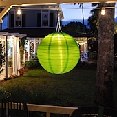 abordables Luces de paisaje-Luz de globo de estilo chino, energía solar para exteriores, linterna impresa de 12 pulgadas y 30 cm, lámpara colgante ip65, luz led de nailon resistente al agua para exteriores, jardín, fiesta,