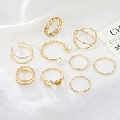 economico Anelli-Donna Anello Matrimonio geometrico Argento Oro Cromo Mini Punk Personalizzato Moda 9 pezzi